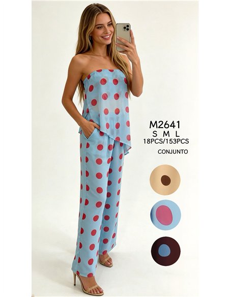 Conjunto lunares top palabra de honor y pantalón