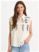 Blusa lino sin mangas bordada