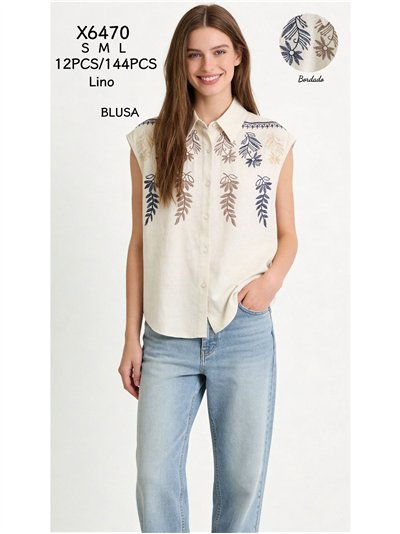 Blusa lino sin mangas bordada 2