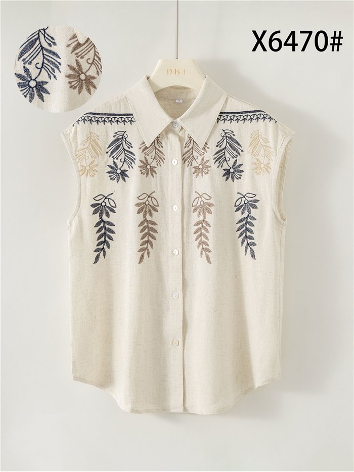 Blusa lino sin mangas bordada