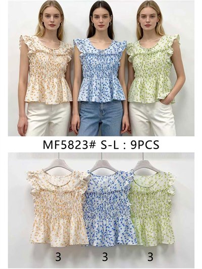 Blusa fruncida estampada cerezas con volante 2