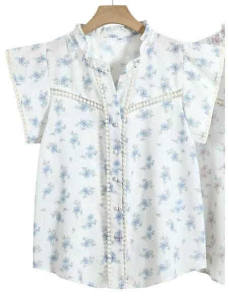 Blouse fleurie avec nœud et pompons | MF-MF36826 | Vente en gros