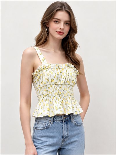 Top floral fruncido con tirantes