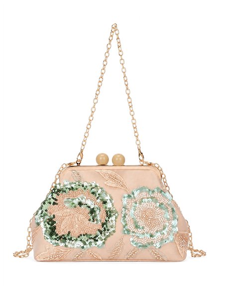 Bolso de fiesta bordado floral con lentejuelas