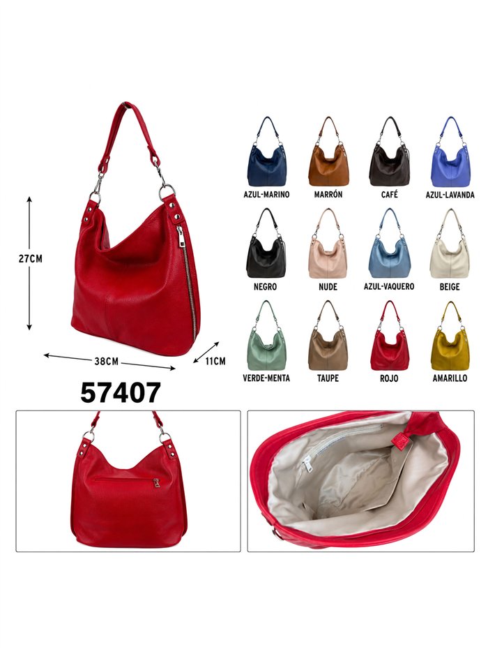 Bolso hobo de piel con bolsillo frontal