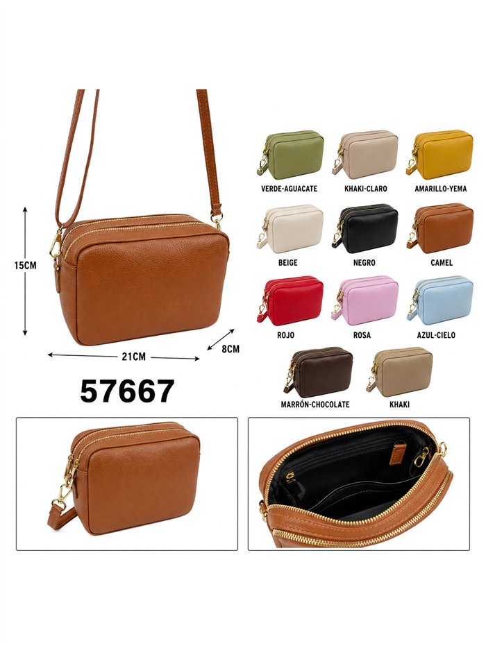 Bolso bandolera de piel con doble bolsillo