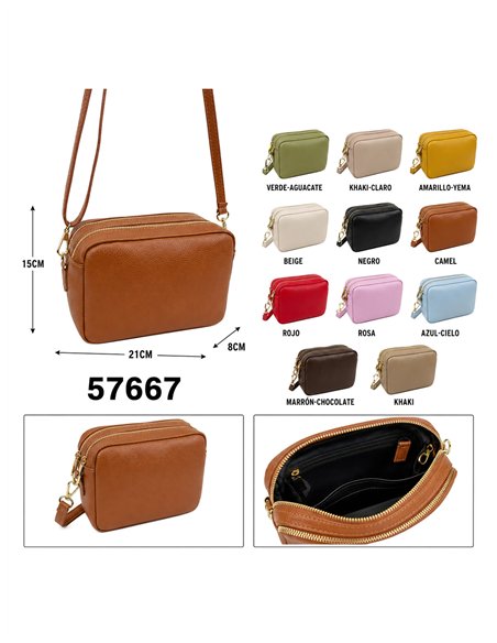 Bolso bandolera de piel con doble bolsillo