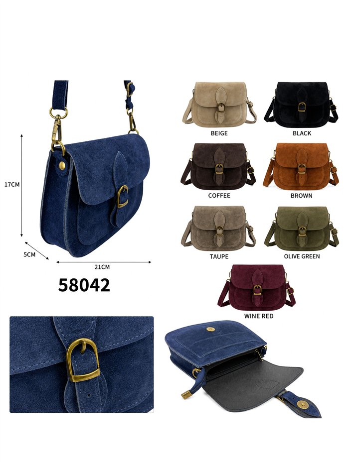 Schultertasche aus Wildleder mit Überschlag