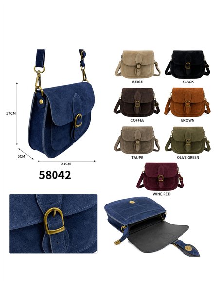 Schultertasche aus Wildleder mit Überschlag