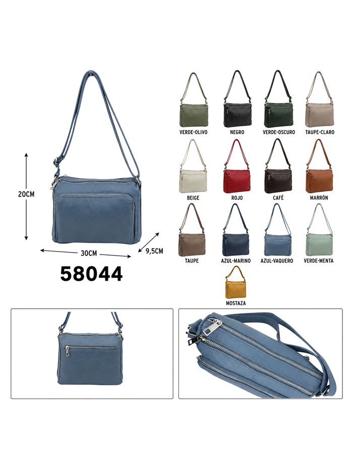 Bolso bandolera de piel con cuatro bolsillos