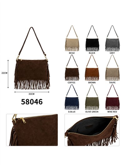 Bolso bandolera de piel serraje con flecos 2