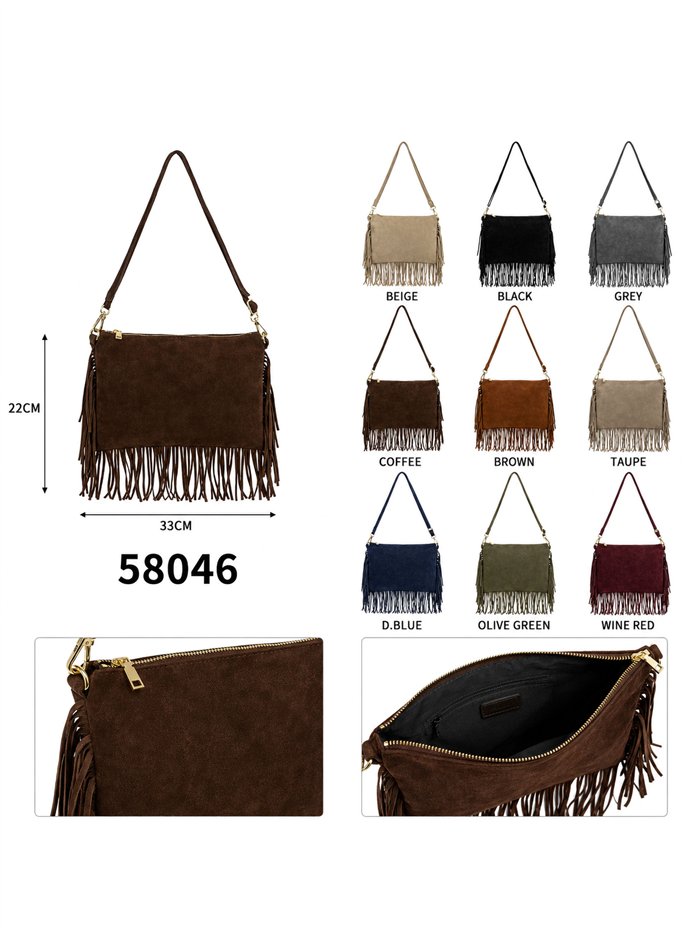 Bolso bandolera de piel serraje con flecos