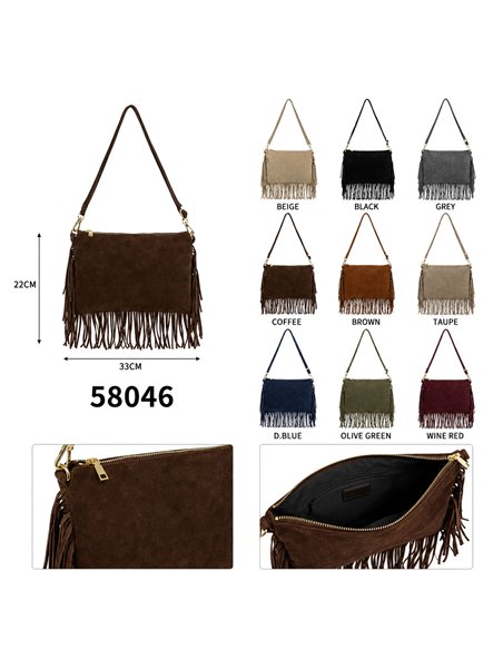 Bolso bandolera de piel serraje con flecos