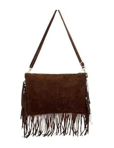 Bolso bandolera de piel serraje con flecos