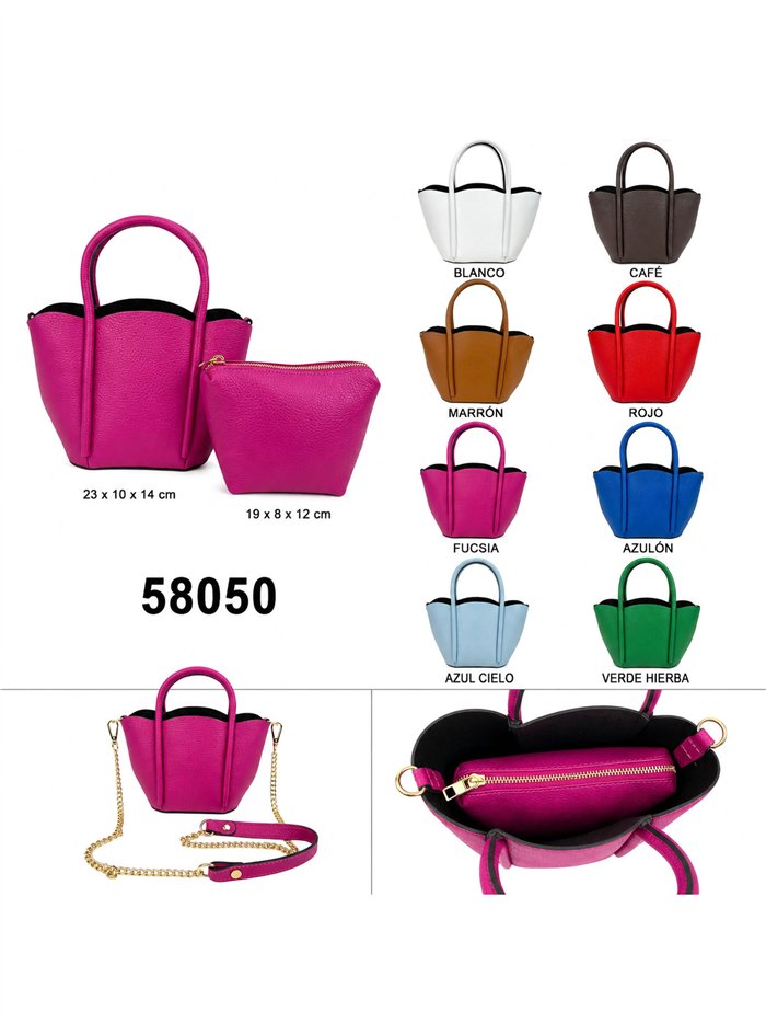 Bolso de mano de piel con neceser