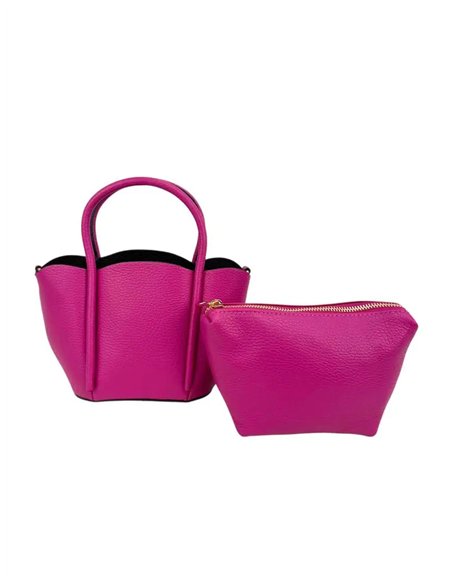 Bolso de mano de piel con neceser