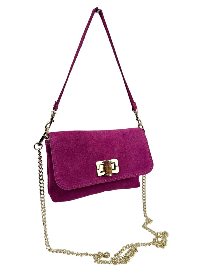 Mini-Schultertasche aus Wildleder mit Kette