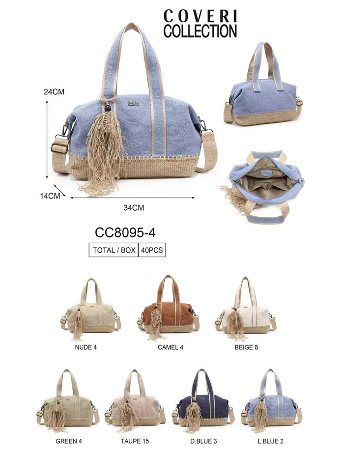 Bolso bowling lino combinado con borla