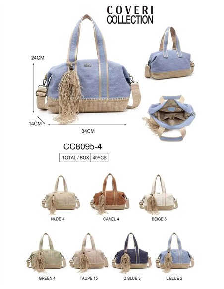 Bolso bowling lino combinado con borla