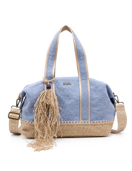 Bolso bowling lino combinado con borla
