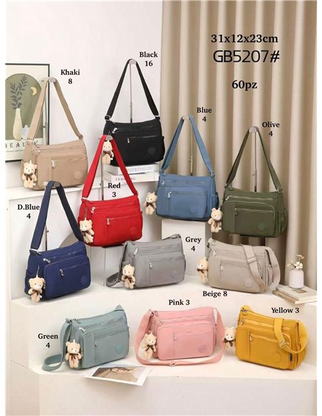 Nylon-Schultertasche mit mehreren Fächern und Anhänger