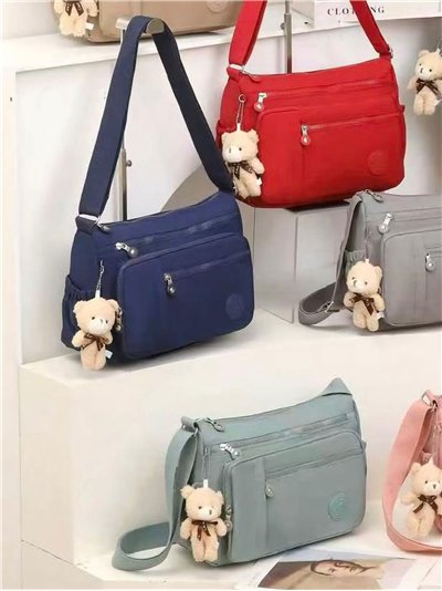 Nylon-Schultertasche mit mehreren Fächern und Anhänger