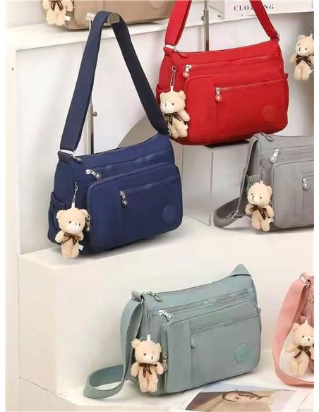 Nylon-Schultertasche mit mehreren Fächern und Anhänger