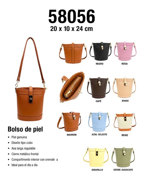 Bolso cubo de piel con cierre giratorio