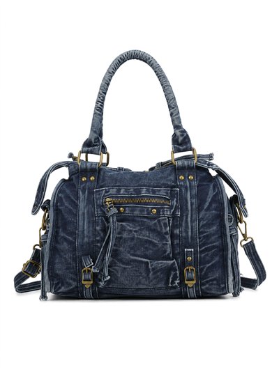 Bolso bowling efecto denim con bolsillos