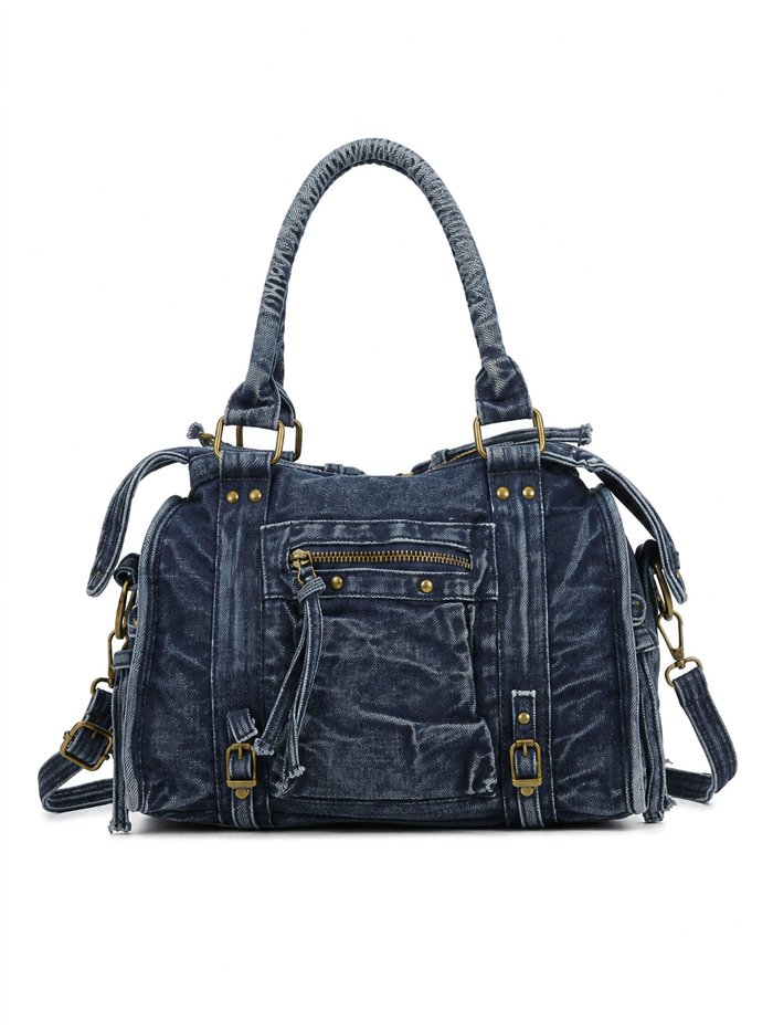 Bolso bowling efecto denim con bolsillos