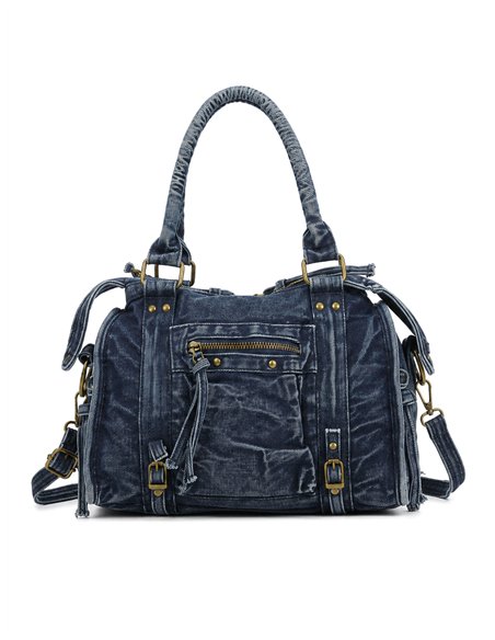 Bolso bowling efecto denim con bolsillos