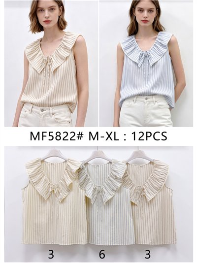 Blusa rayas sin mangas con cuello volante 2