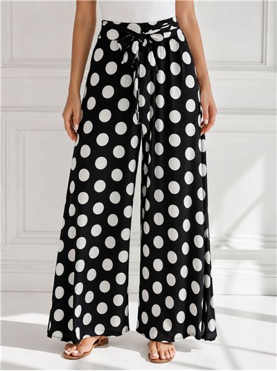 Pantalón palazzo lycra negro lunares