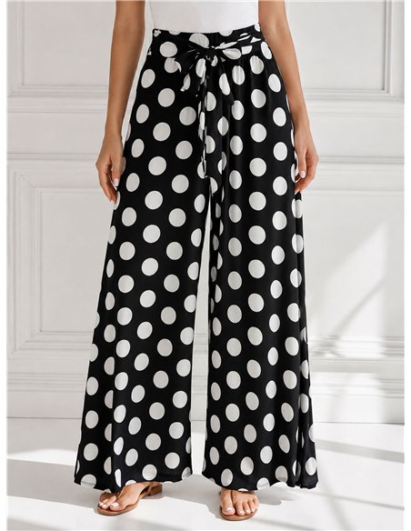 Pantalón palazzo lycra negro lunares