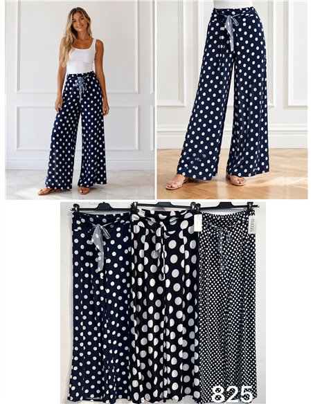 Pantalón palazzo lycra marino lunares
