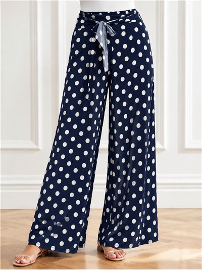 Pantalón palazzo lycra marino lunares