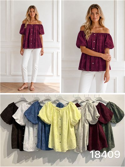 Blusa bardot bordada detalle calado 2