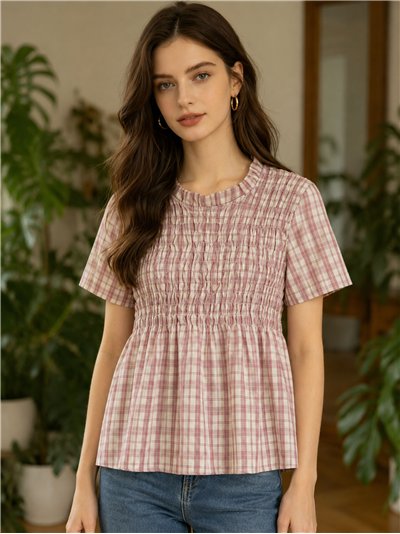 Karierte Bluse mit Wabenmuster
