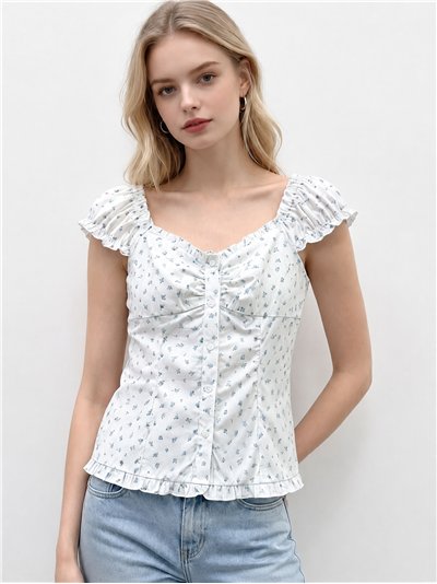 Top floral fruncido manga corta