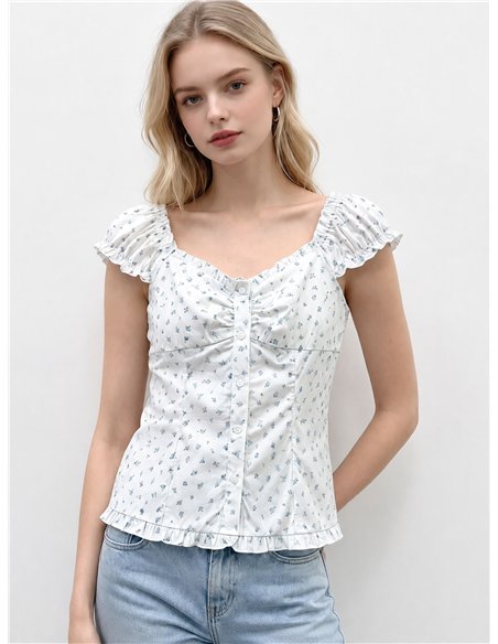 Top floral fruncido manga corta