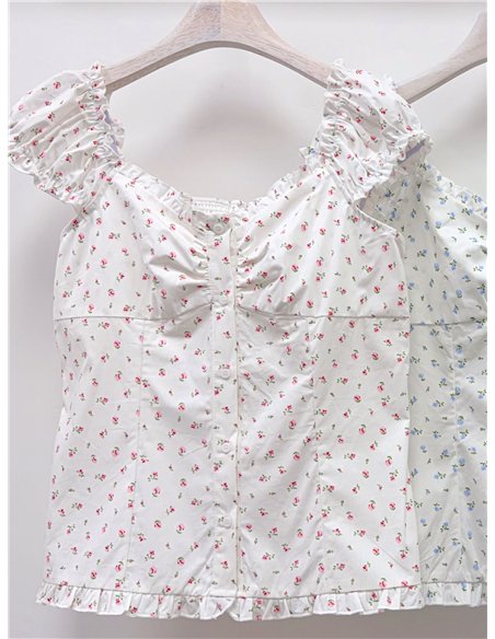 Top floral fruncido manga corta
