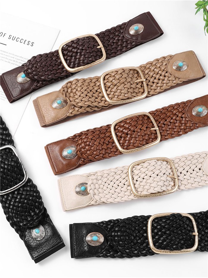 Ceinture élastique tressée avec détails turquoise