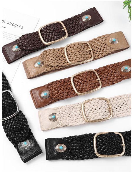 Ceinture élastique tressée avec détails turquoise