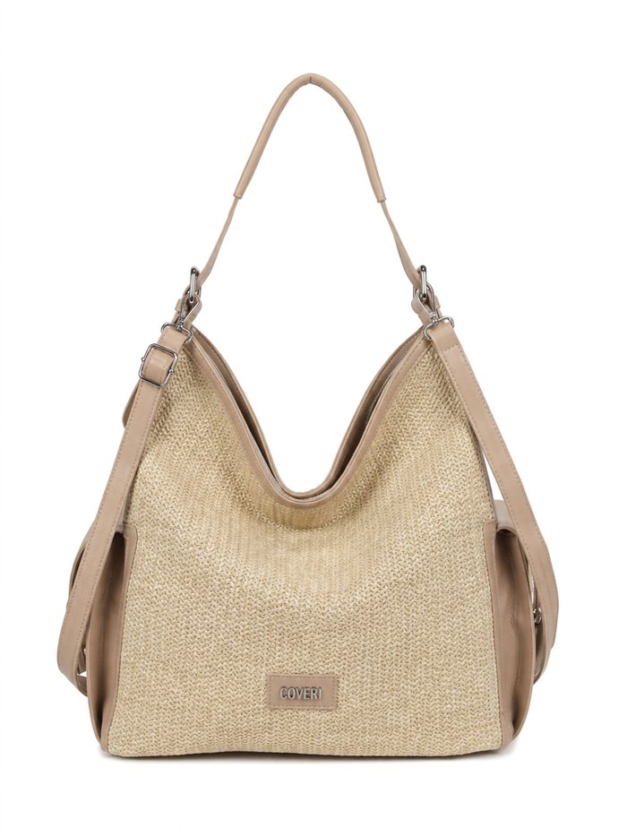 Bolso hobo combinado con efecto raffia