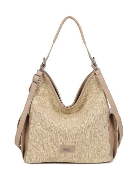 Bolso hobo combinado con efecto raffia