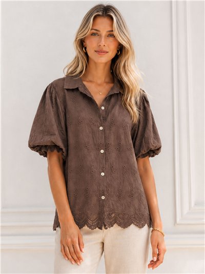 Camisa bordada de manga abullonada