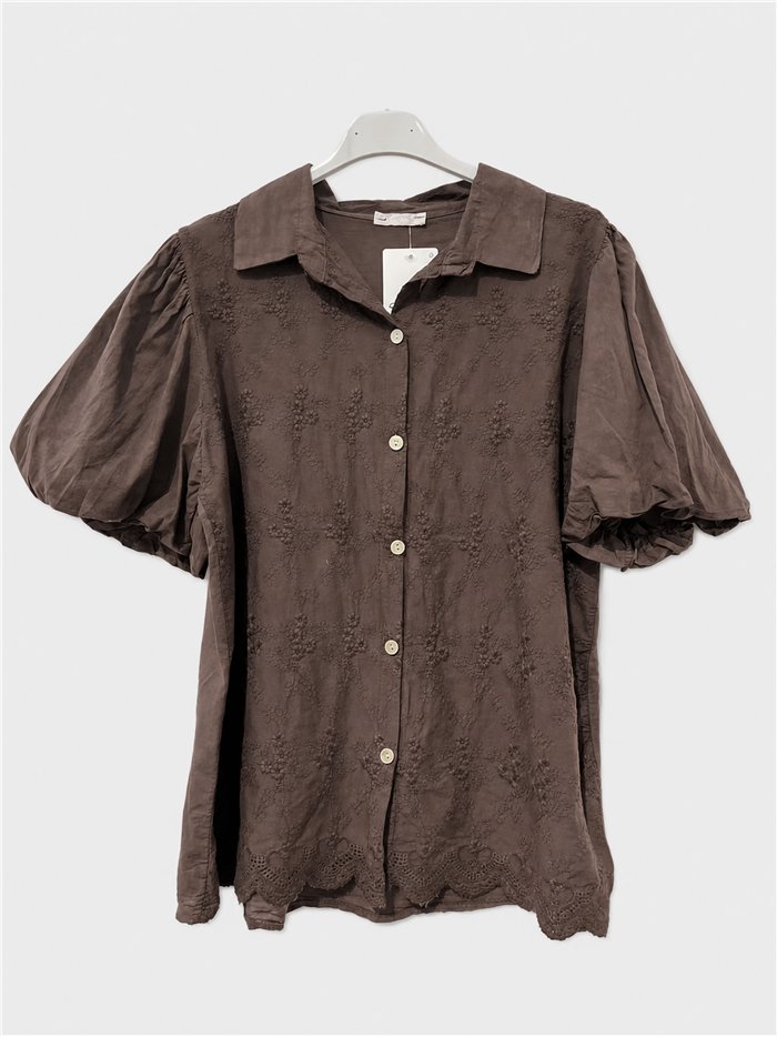 Camisa bordada de manga abullonada