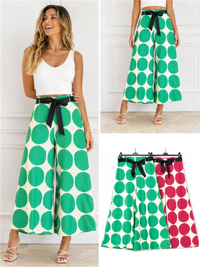 Pantalón lycra palazzo maxi lunares con lazo