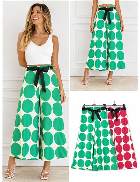 Pantalón lycra palazzo maxi lunares con lazo