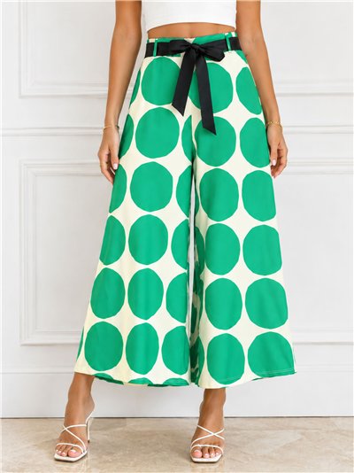 Pantalón lycra palazzo maxi lunares con lazo